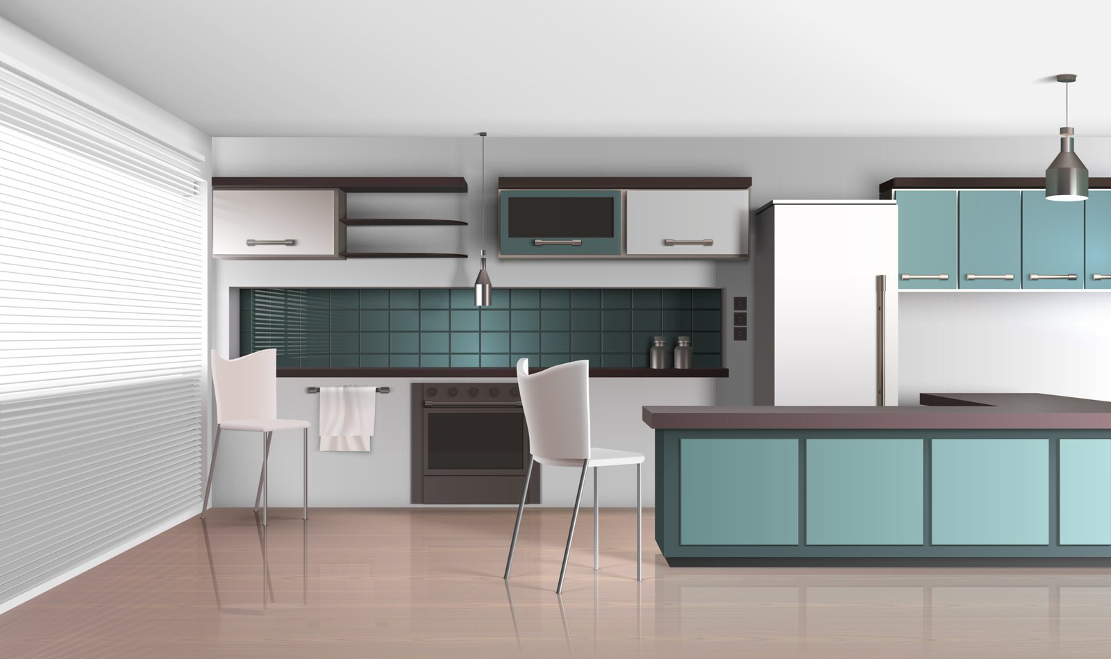 Modern teal kitchen illustration | Apex Garage